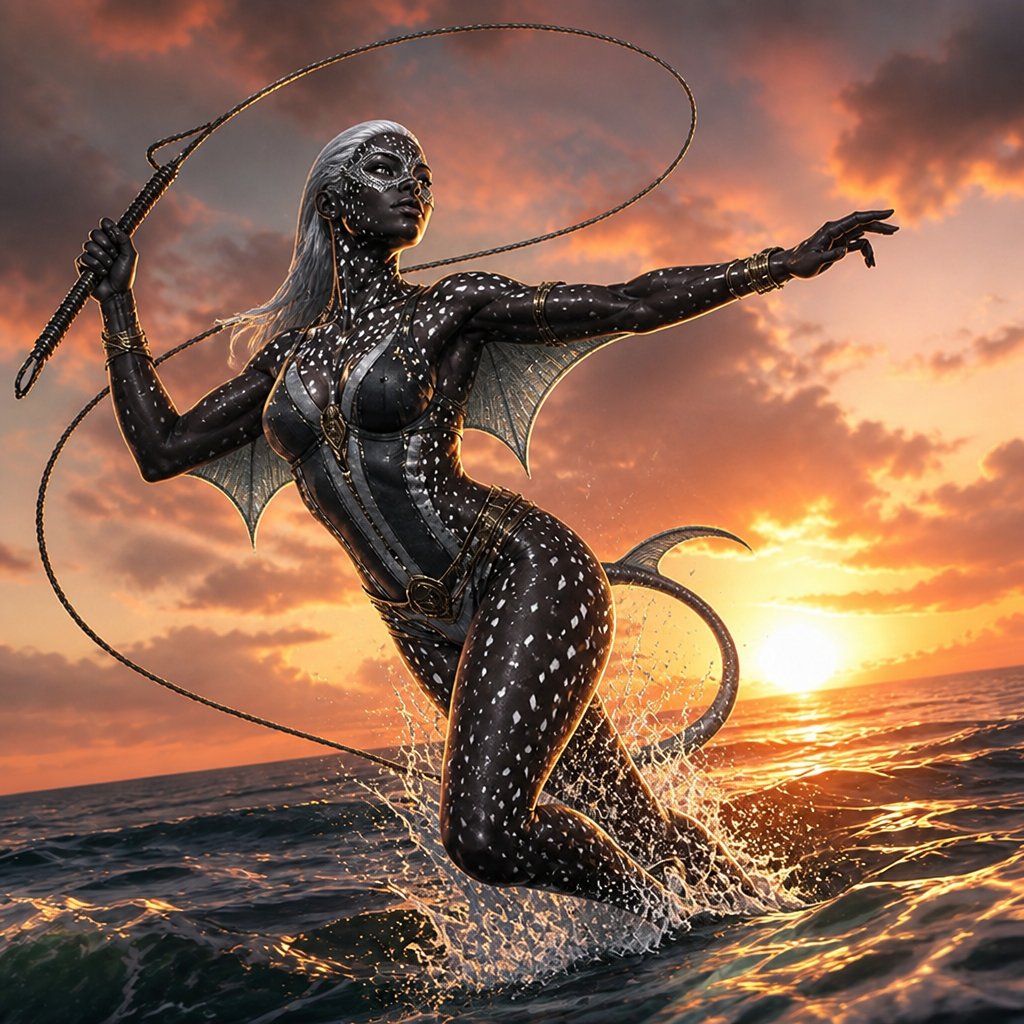 a woman in a bodysuit is standing on a wave