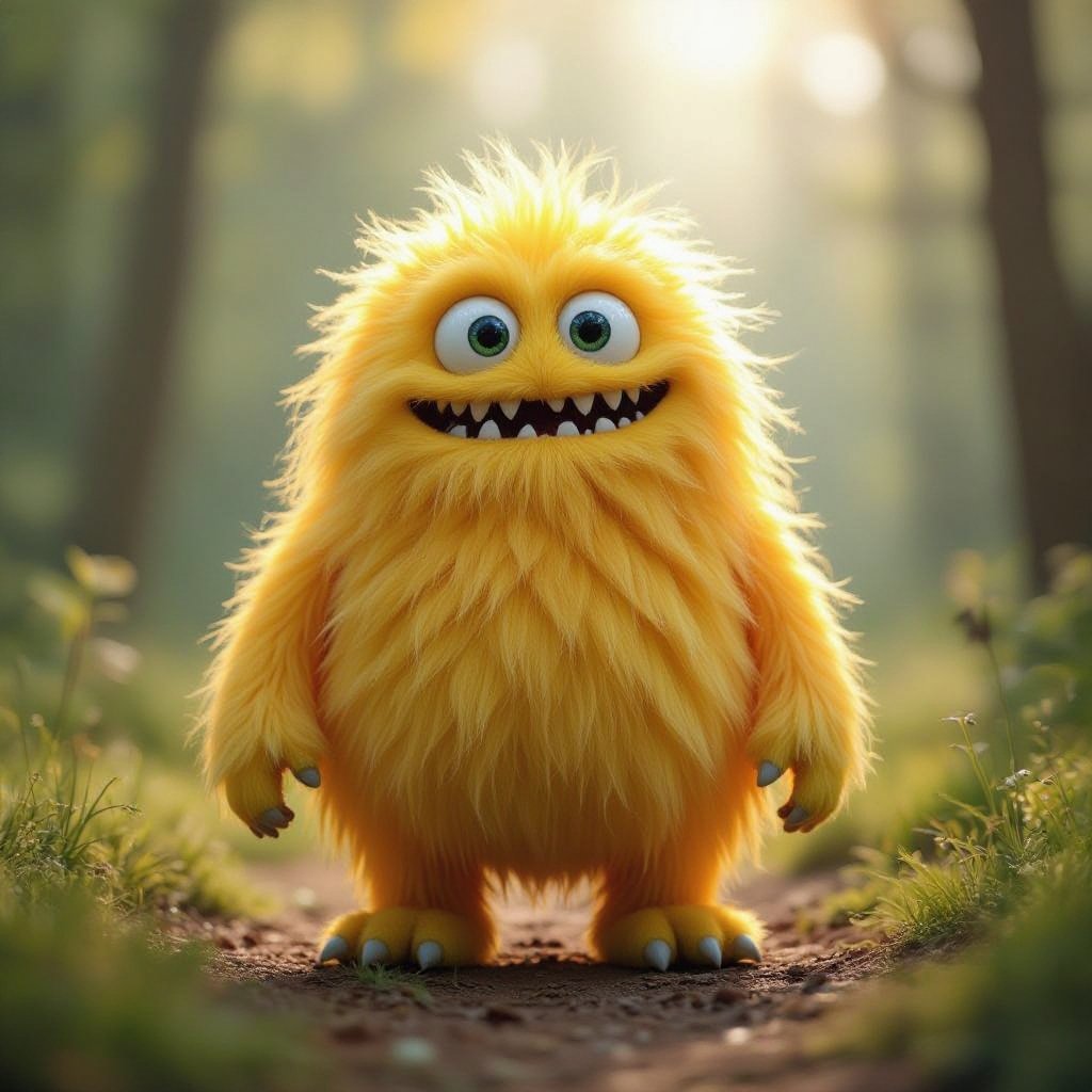 Create a tall puffy yellow funny looking monster