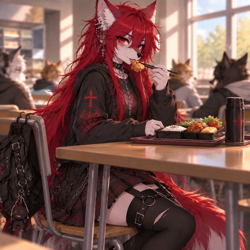 a woman sitting at a table with a plate of food
