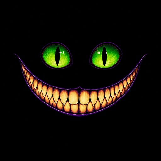 a close up of a cat's face with glowing green eyes