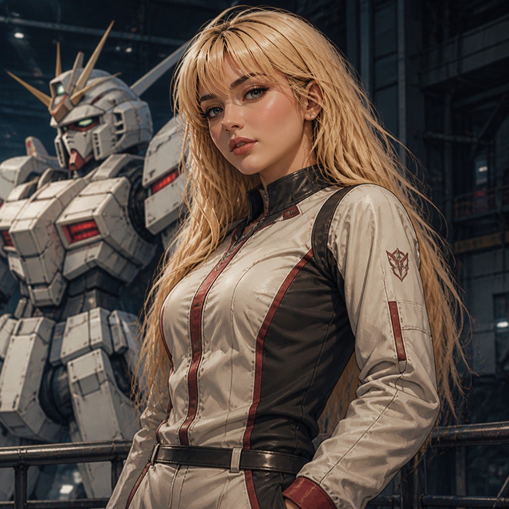 a woman standing next to a giant robot