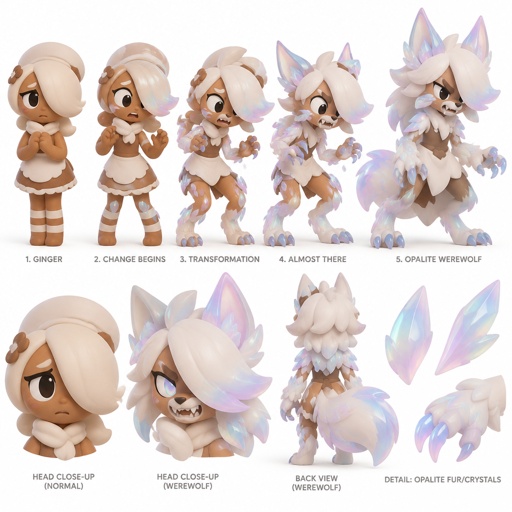 Ginger from Dandys world turning into a Opalite Werewolf 