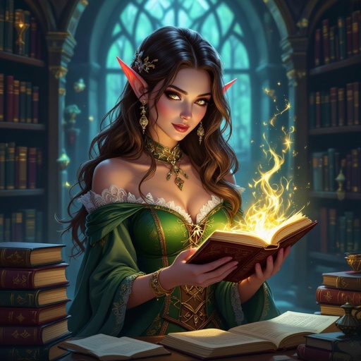 HOT BRUNETTE ELF WITCH LIBRARIAN 