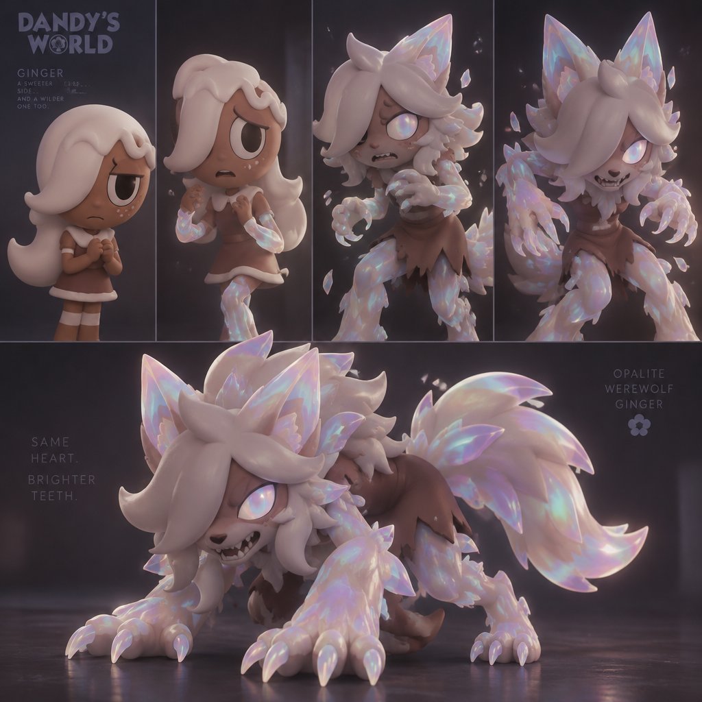 Ginger from Dandy’s world turning into a Opalite Werewolf