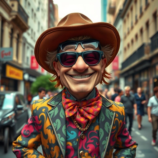 Create a funny arrogant character , showing him head to toe like his whole outfit 