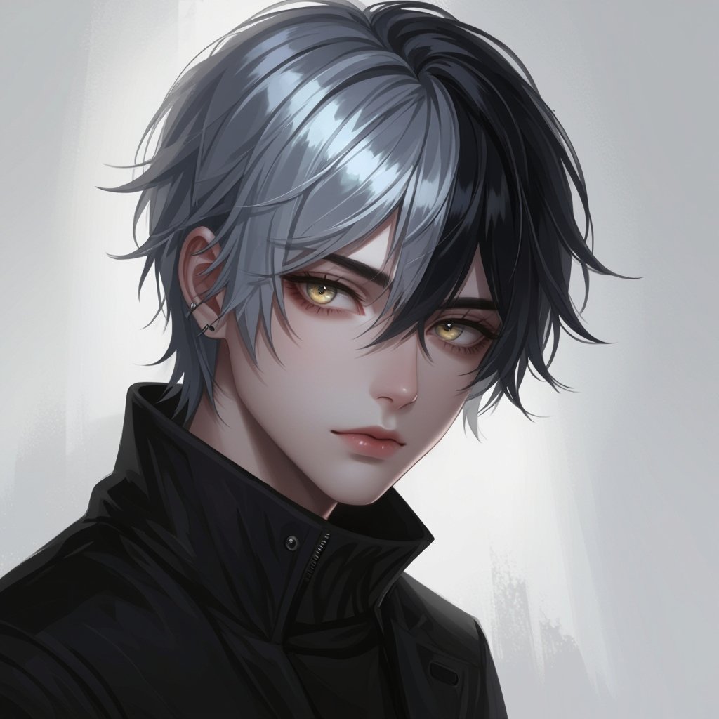 Black and silver hair boy with silver/goldish eyes and mysterious who no one understand 