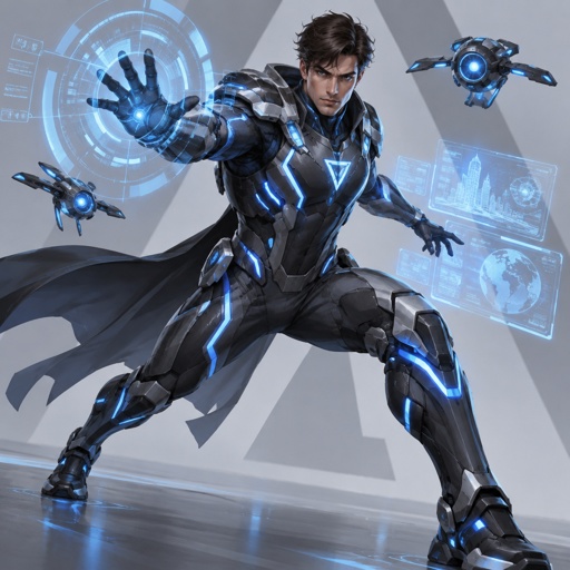 Male Superhero with technology abilities, cool costume