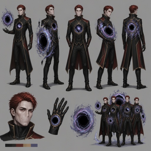 Male superhero with pocket dimension abilities, no mouth, white skin, red hair, multiple of the same character