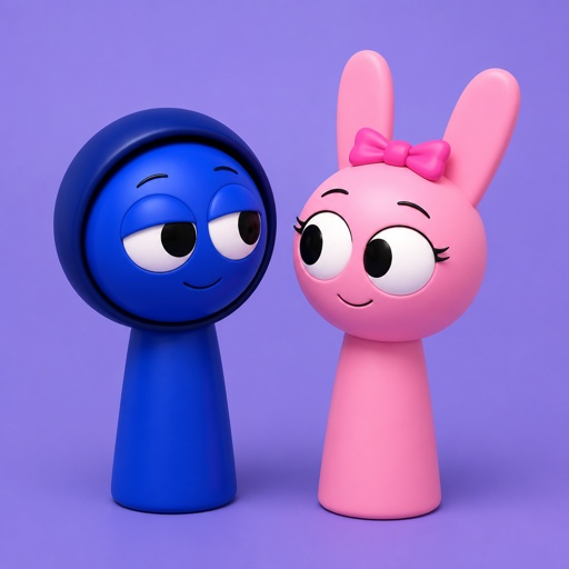Jevin from Sprunki and Pinki from Sprunki looking at each other 