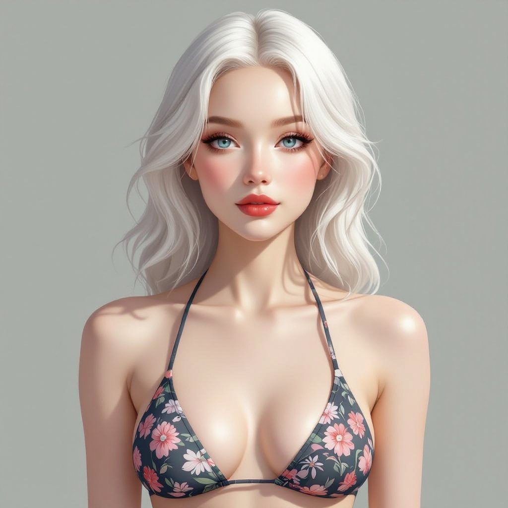 An albino woman in a bikini 