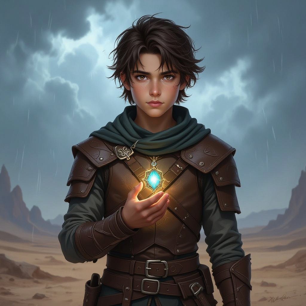 Mysterious teen boy with dark brown hair brown eyes and with a dark past