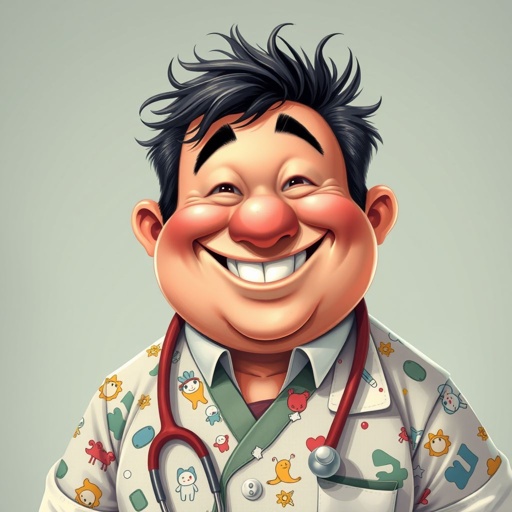 create a fat doctor. Who is funny human looking from head to toe. And he always immediately results to surgery for anything even small things. So please be sure to show his whole outfit head to toe. Make him have 1 tooth
