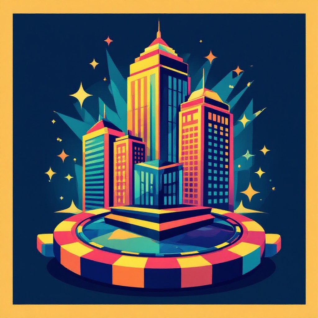 Alaxe building outline using the colors from the Luckia logo in the form of a casino chip