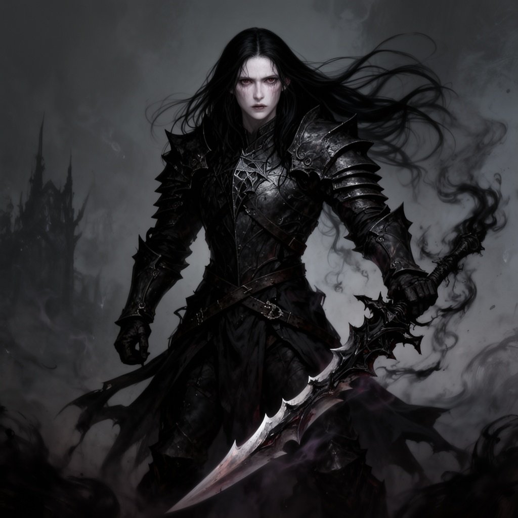 White skin, long black hair, tall, fighter, and a dnd character