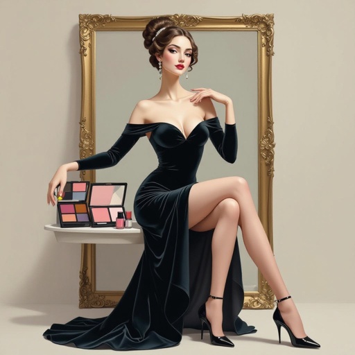 Create a character showing there whole body head to toe, a lady who loves beauty products