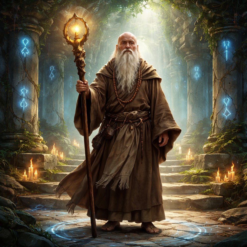 Make me a monk with a long white beard