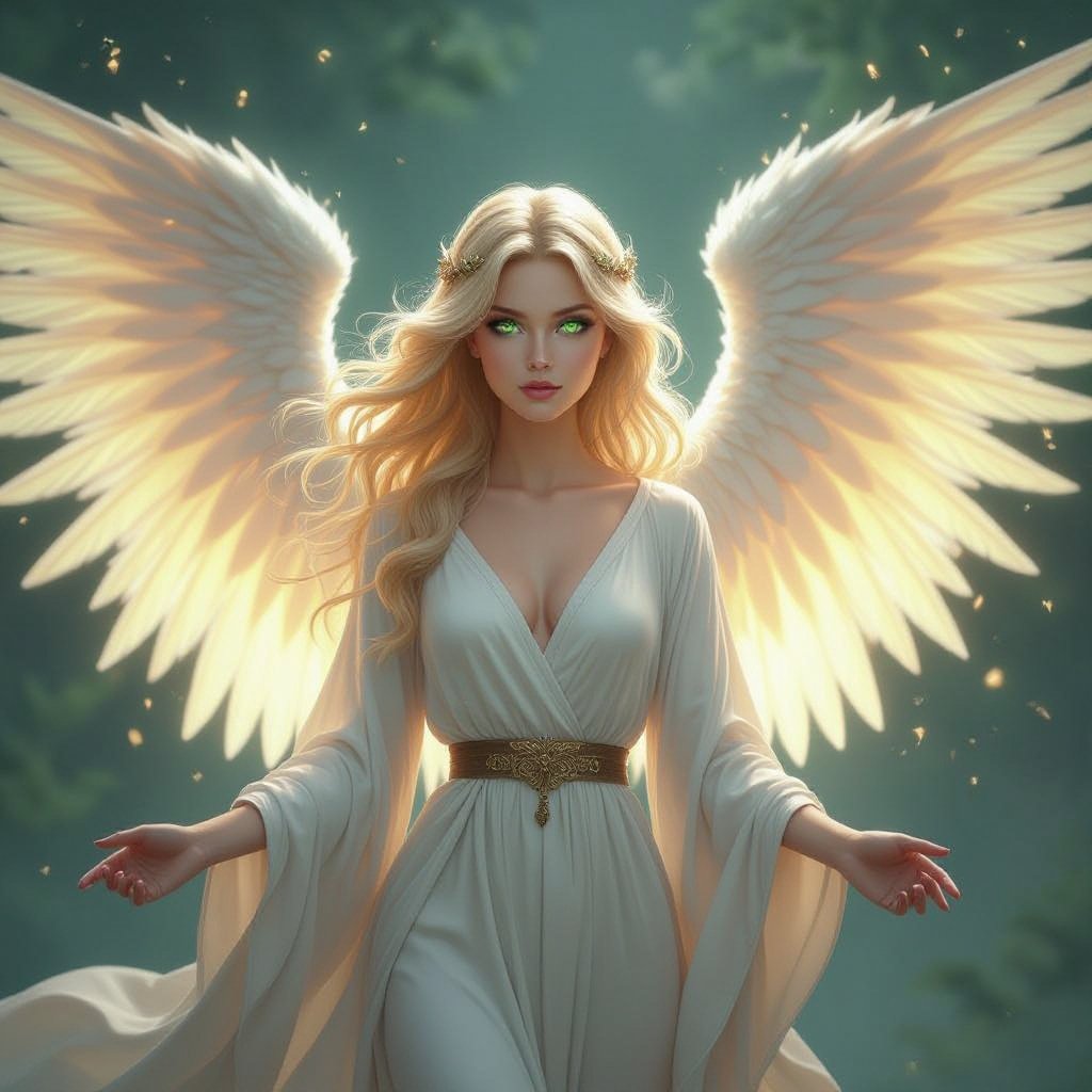 Green eyed blond hair angel