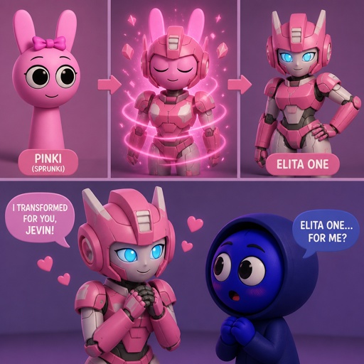 Pinki from Sprunki turning into Elita One for Jevin from Sprunki for the first time 
