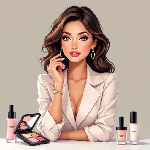 Create a character showing there whole body head to toe, a lady who loves beauty products  