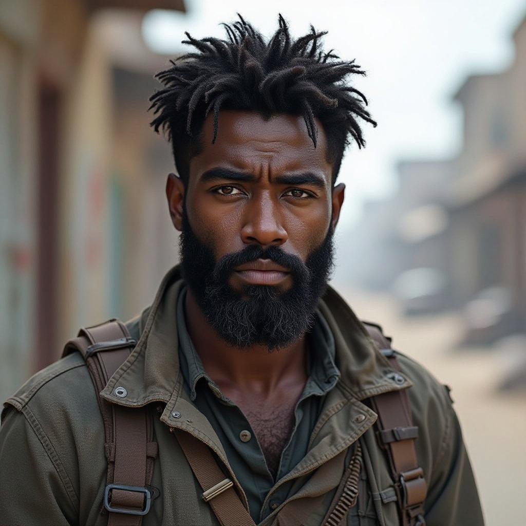 A African American man in his late twenties with black hair and black beard