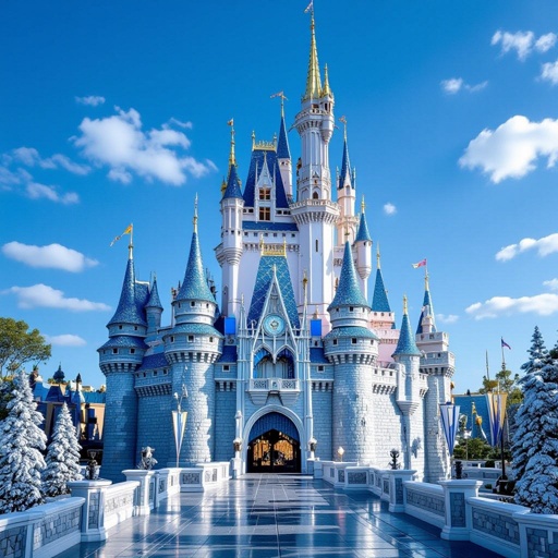 A castle with silver walls and silver trees 