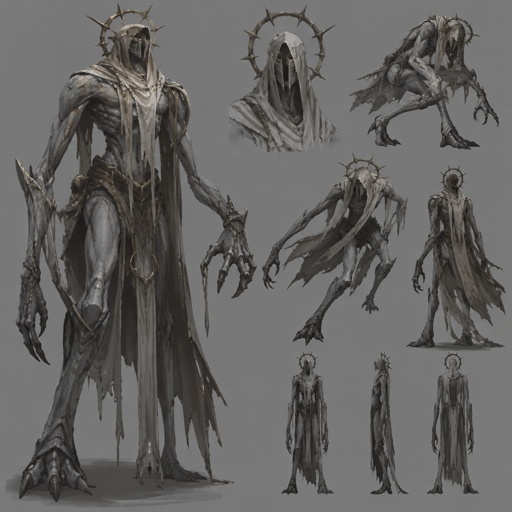 position swapping grey scary guardian humanoid creature