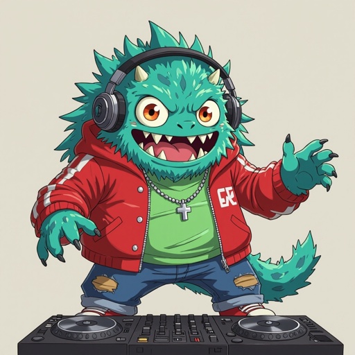 Create a funny looking monster dressed like a dj