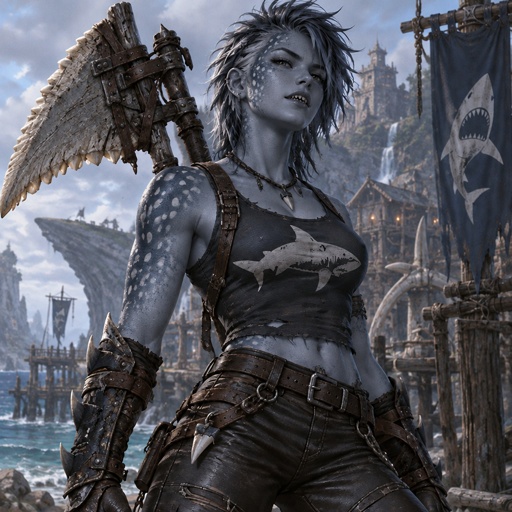 a woman in a leather outfit holding a sword