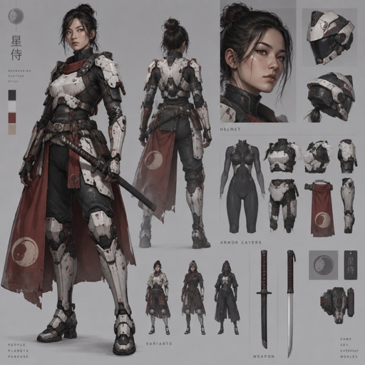 Woman in futuristic space samurai armor, 
