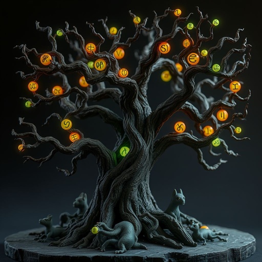 Give me a image of a fantasy dark magic tree