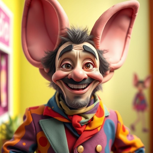 Create a funny guy who has big ears , show entire body too