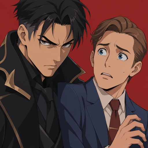 Montague from Fortnite angry at Squire from deceive Inc black hair, Squire is worried