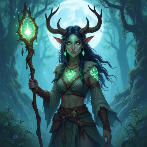 A female Firbolg (bovine-folk) Druid
