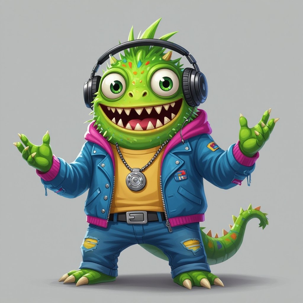Create a funny looking monster dressed like a dj