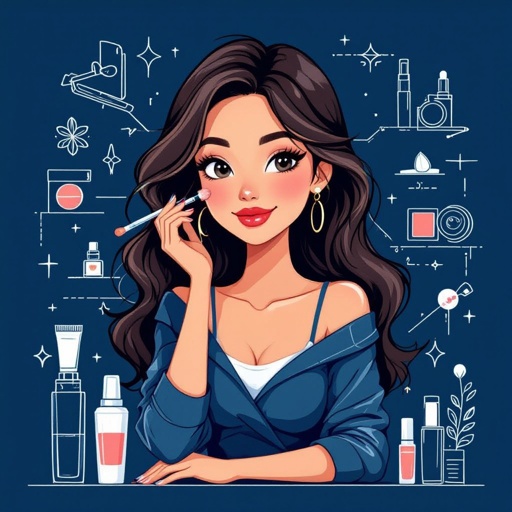 Create a character showing there whole body head to toe, a lady who loves beauty products