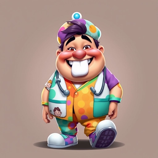 create a fat doctor. Who is funny human looking from head to toe. And he always immediately results to surgery for anything even small things. So please be sure to show his whole outfit head to toe. Make him have 1 tooth