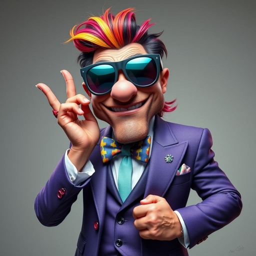 Create a funny arrogant character , showing him head to toe like his whole outfit 