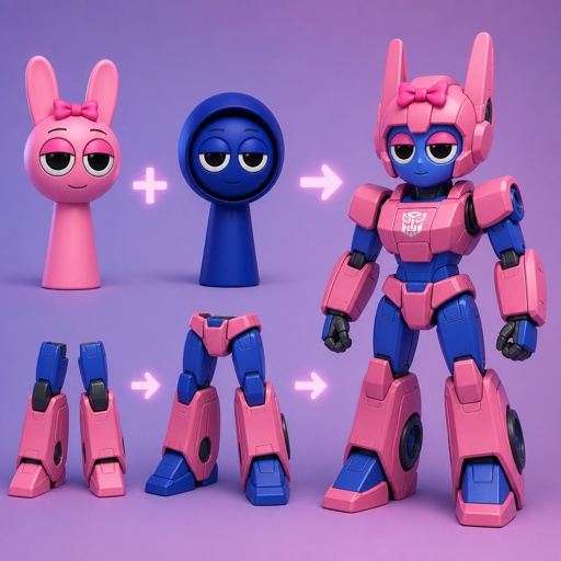 Pinki from Sprunki as Elita One merging with Jevin from Sprunki starting with her legs 