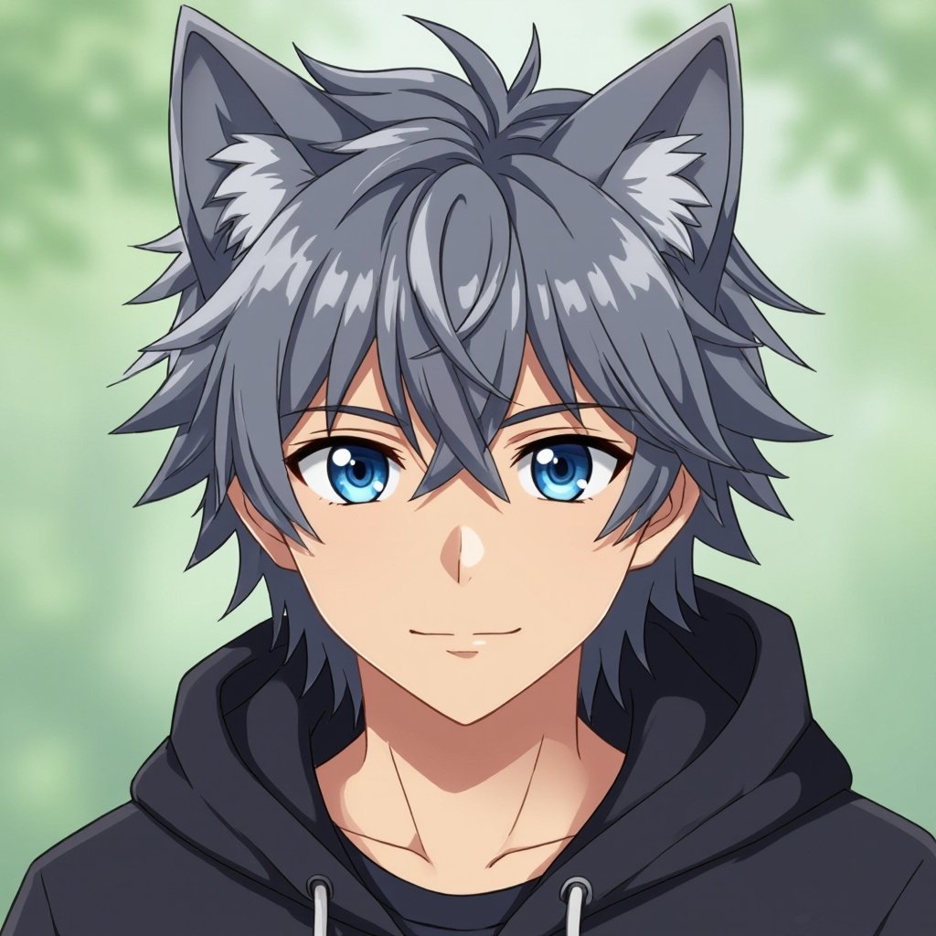 Create an anime guy with wolf ears