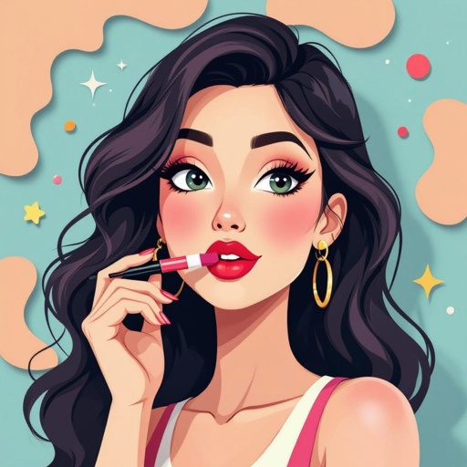 Create a character showing there whole body head to toe, a lady who will has attitude but is funny looking and loves lipgloss 