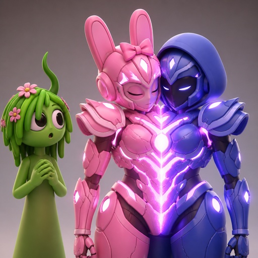 Vineria from Sprunki watching Pinki from Sprunki as Elita One merged with Jevin from Sprunki upgrading the twos shared armour to be more powerful and more durable 