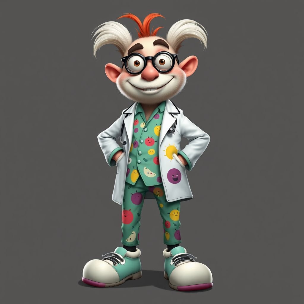 create a doctor, named doctor p Pom. Who is funny looking from head to toe. And he always says immediately results to surgery for anything even small things. So please be sure to show his whole outfit head to toe.