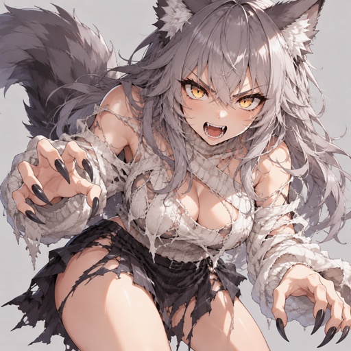 Werewolf, shredded sweater, shredded skirt