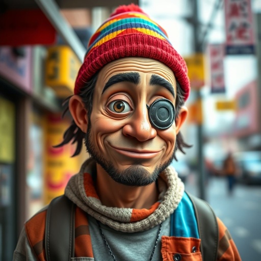 Create a funny adult guy name one eye Willy, who has one eye patched, show entire body head to toe 