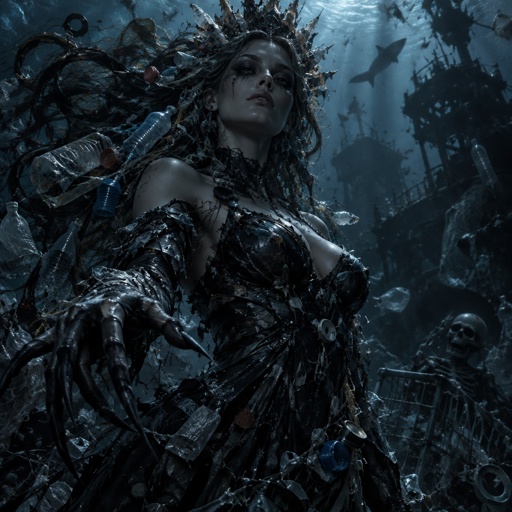 Her name is Plastic, a super villain created by plastic waste of the oceans and seas. Gorgeous, and have a plastic super villain outfit