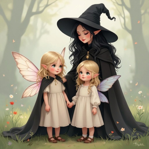 Two small Twin girls with blond hair their Nany with black hair and her daughter