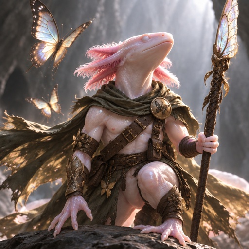 a creature with a spear and a butterfly on its back
