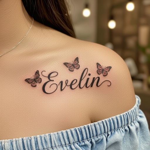 The name Evelin with Butterflies tattoo 