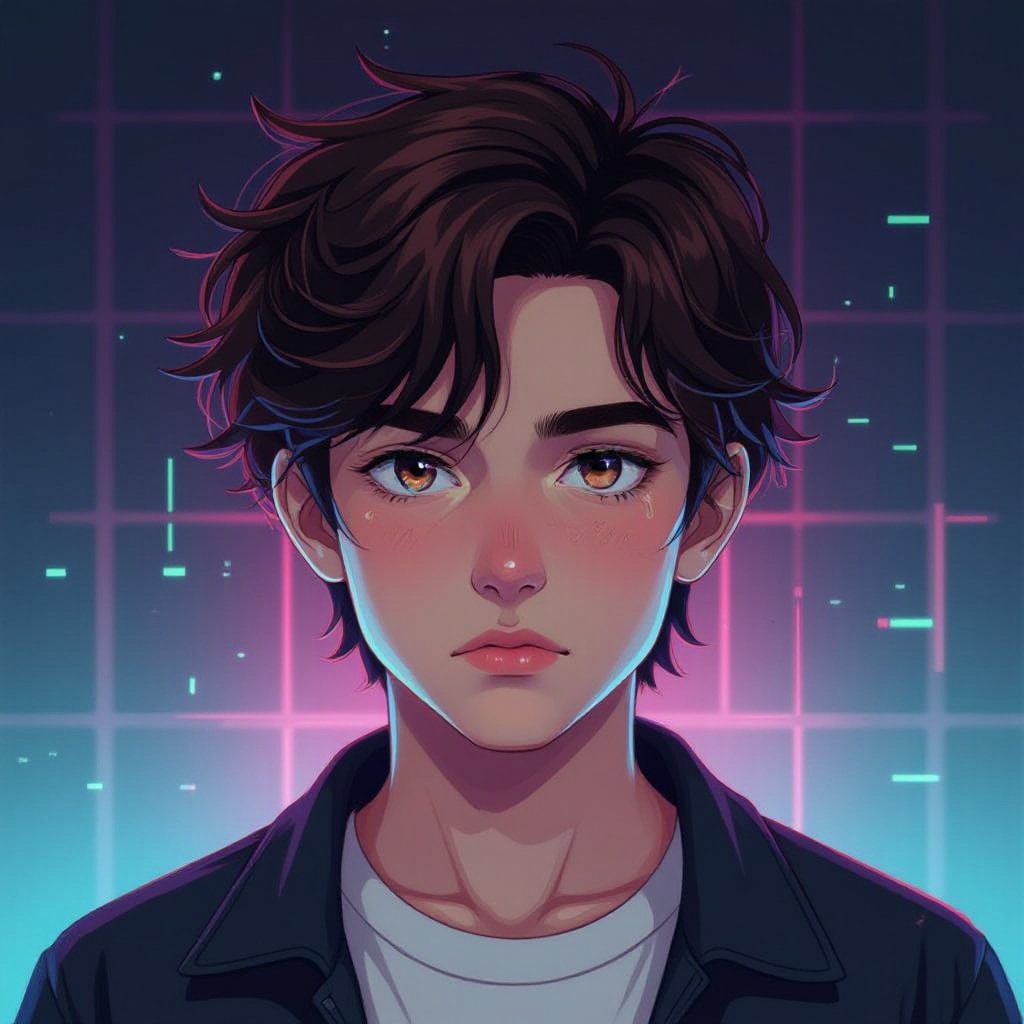 Mysterious teen boy with dark brown hair brown eyes and with a dark past
