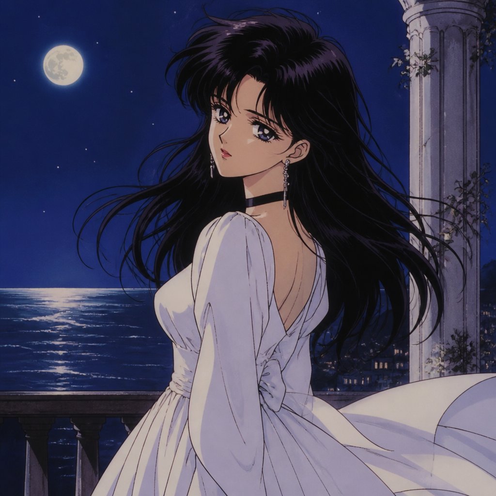 90s anime girl white dress choker earrings